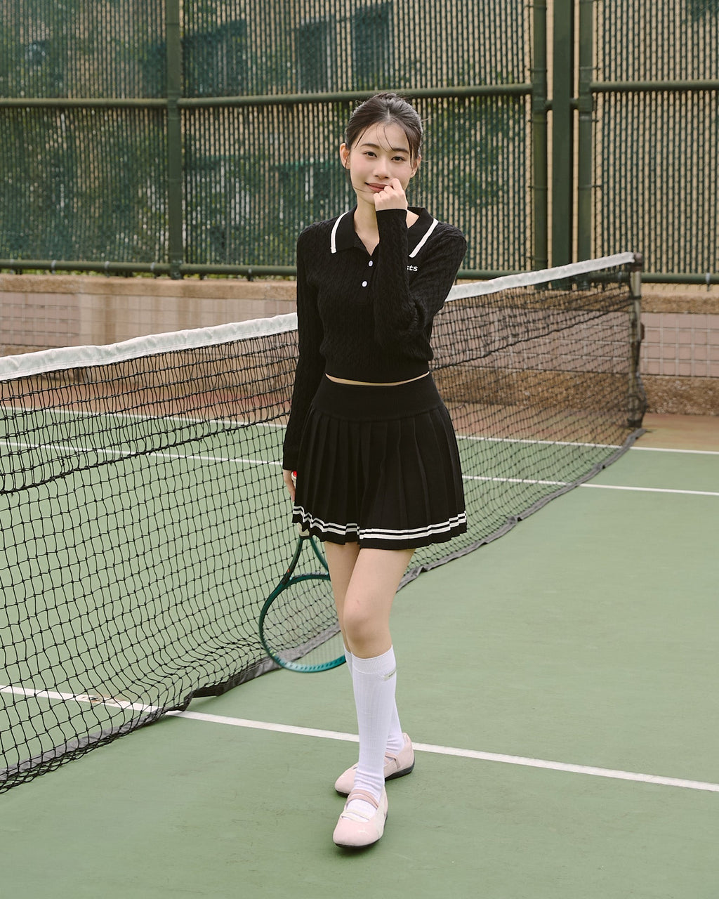 ' sts '  撞色針織長袖上衣