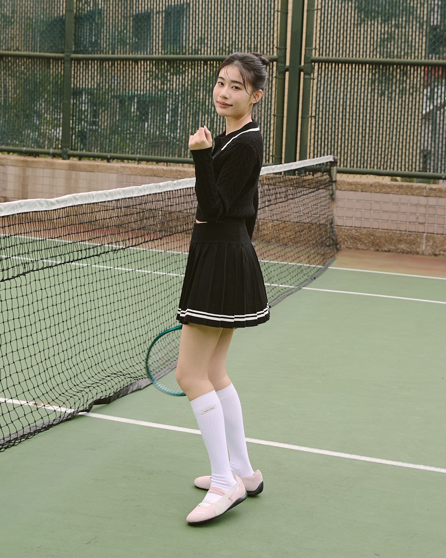 ' sts '  撞色針織百褶短裙(附打底褲)