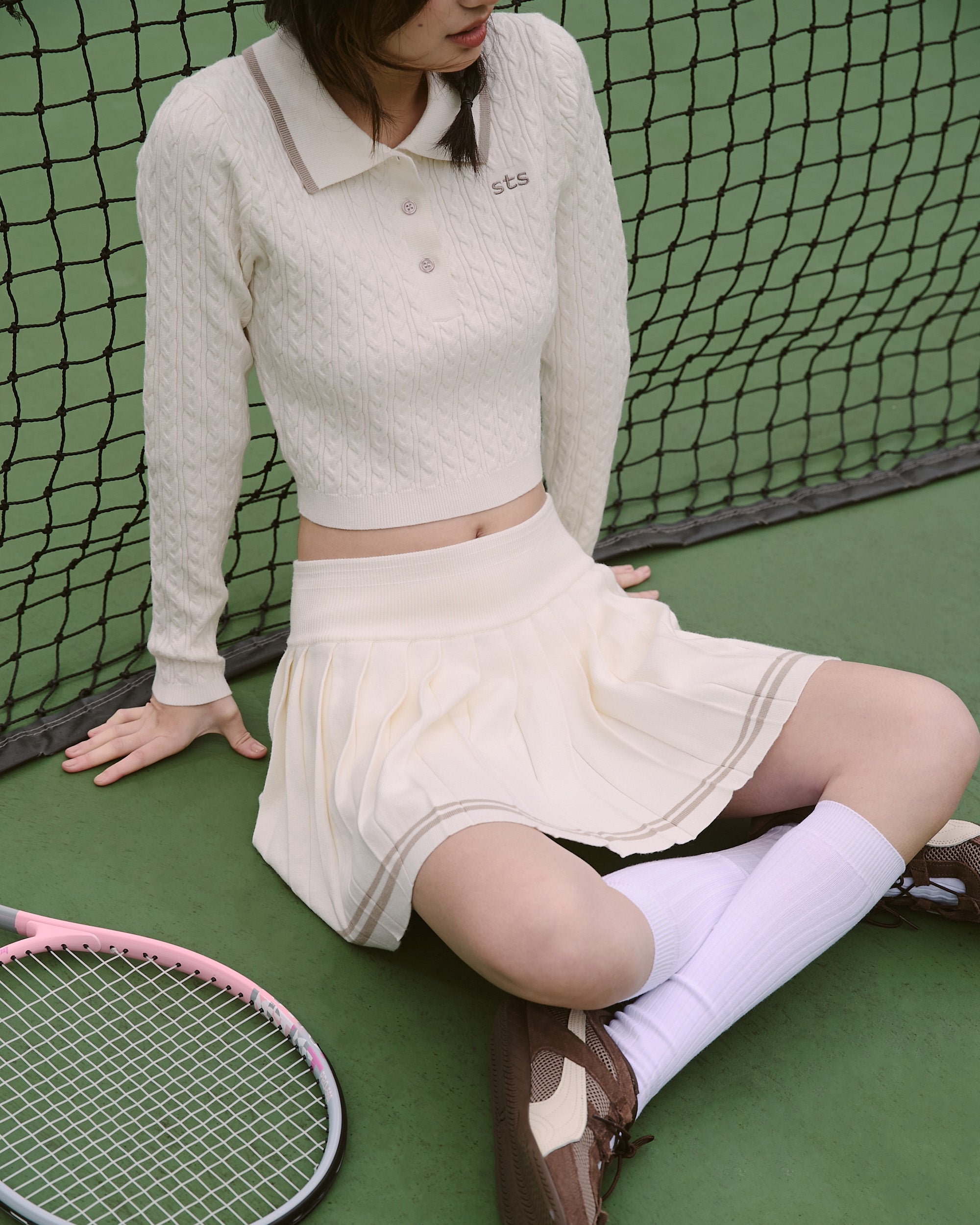 ' sts '  撞色針織百褶短裙(附打底褲)