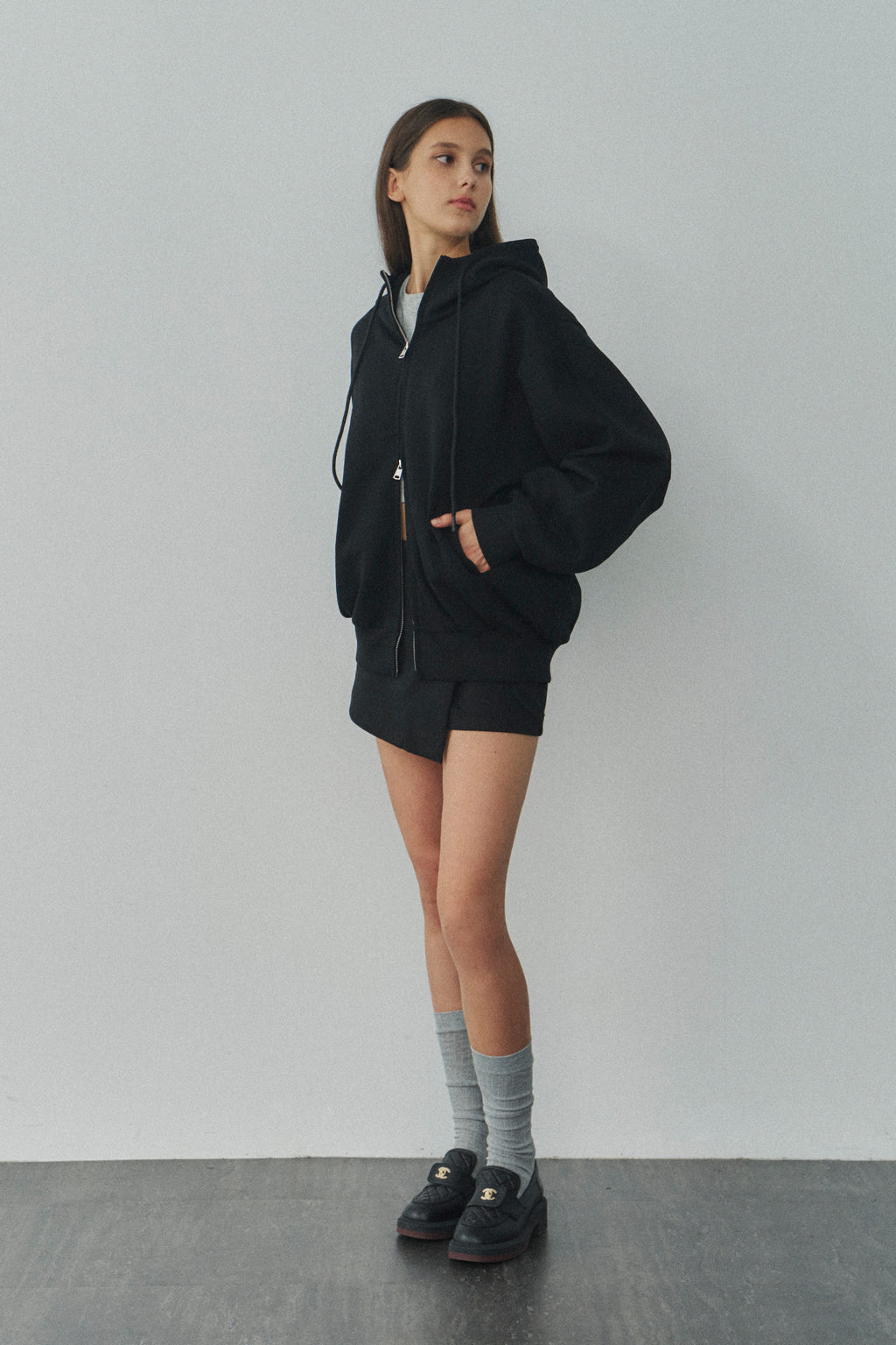 Jelly Cotton Hooded Jacket 啾啾果凍棉連帽外套 -黑