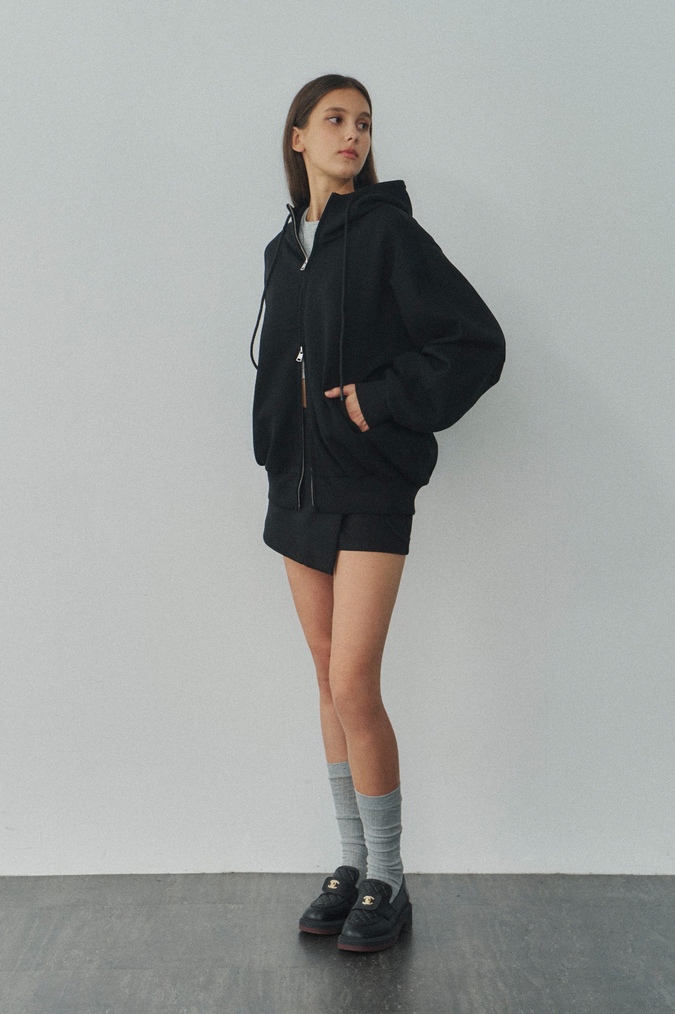 Jelly Cotton Hooded Jacket 啾啾果凍棉連帽外套 -黑