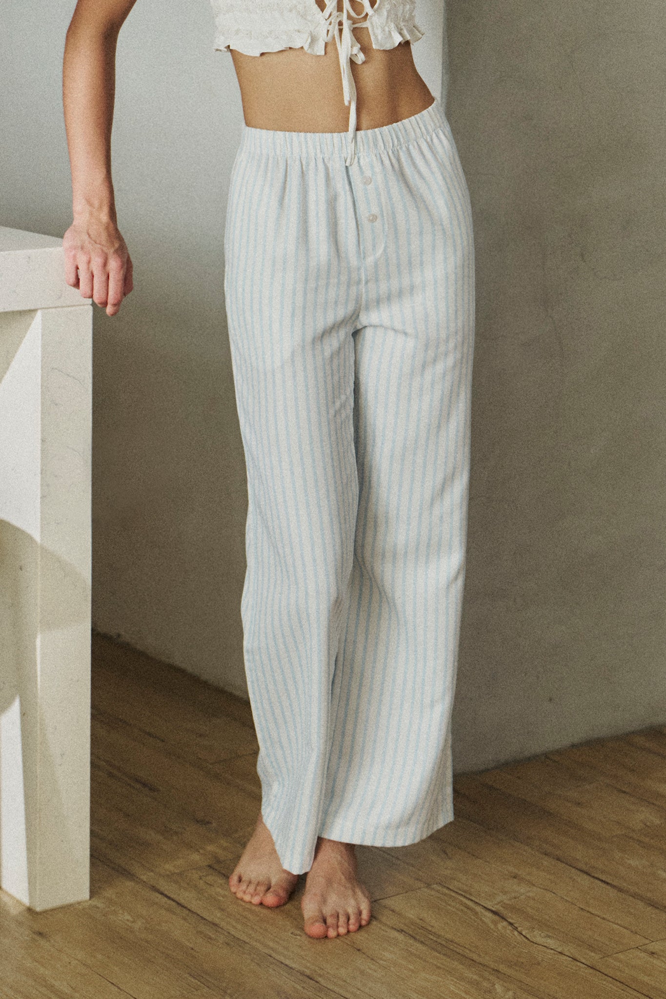 Lazy Day Pants 耍廢女孩的訂製條紋長褲 -寶寶藍