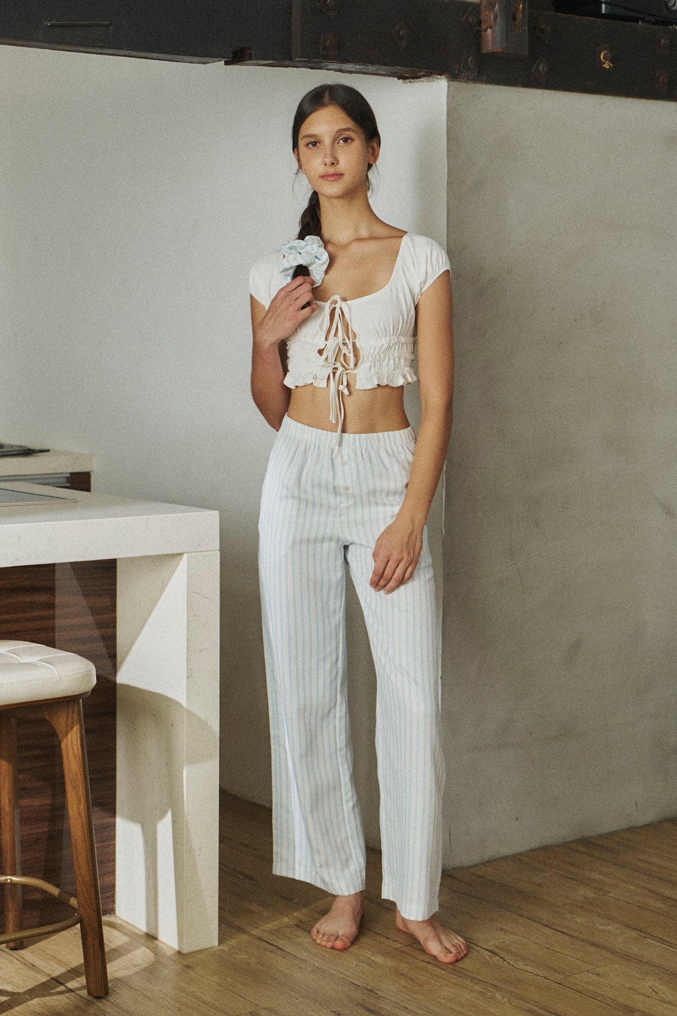 Lazy Day Pants 耍廢女孩的訂製條紋長褲 -寶寶藍