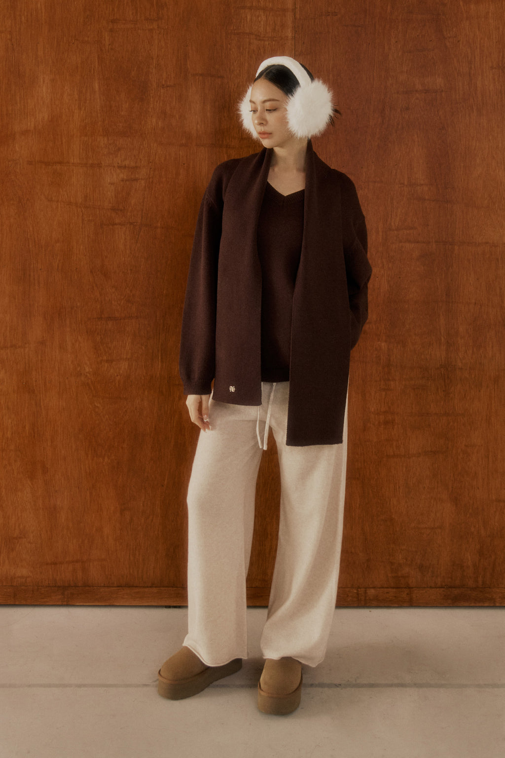 Comfy Scarf Sweater 老錢風毛衣圍巾套裝 -棕