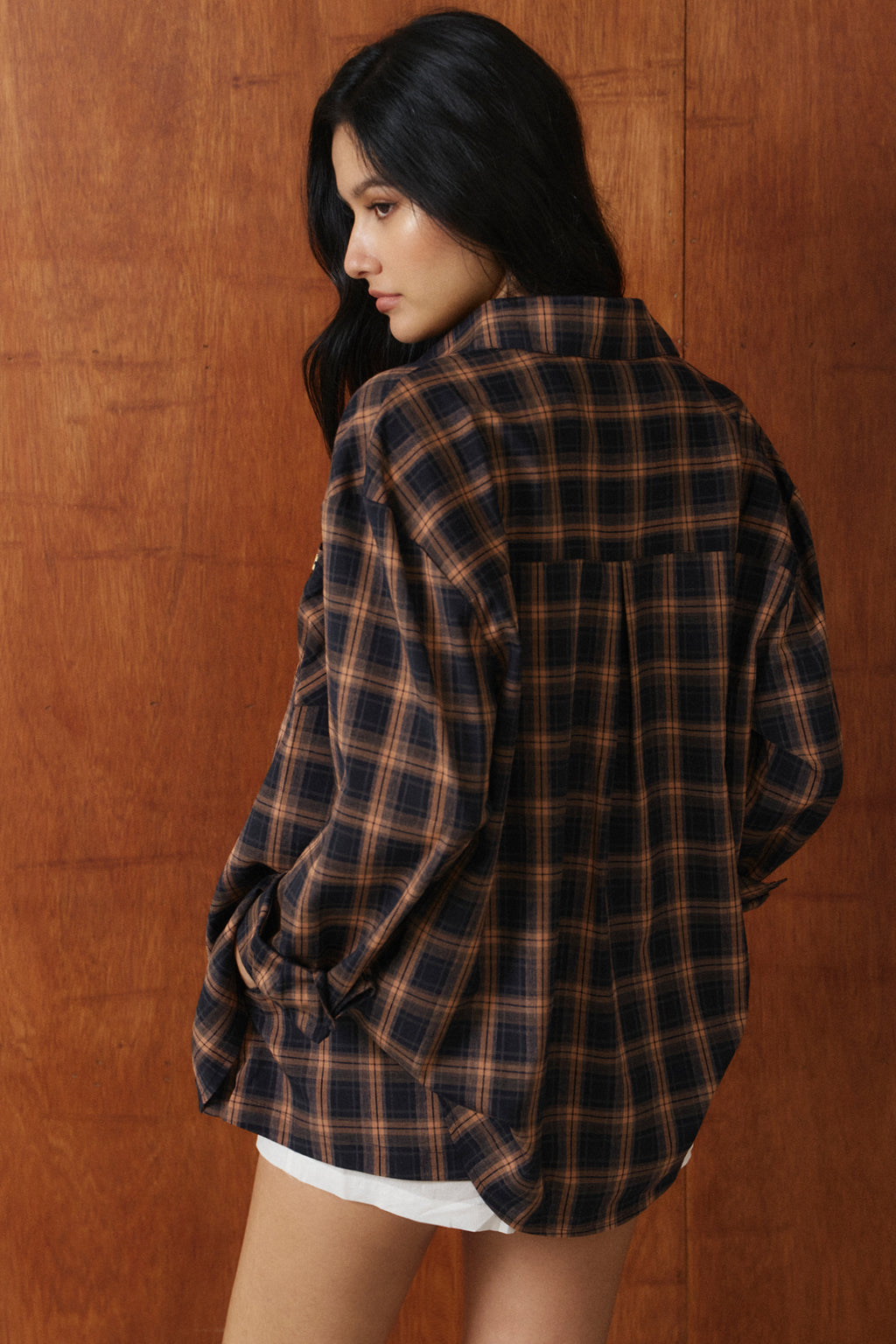 Out-plaid Shirt 甜辣書卷氣格紋襯衫 - 深藍橘