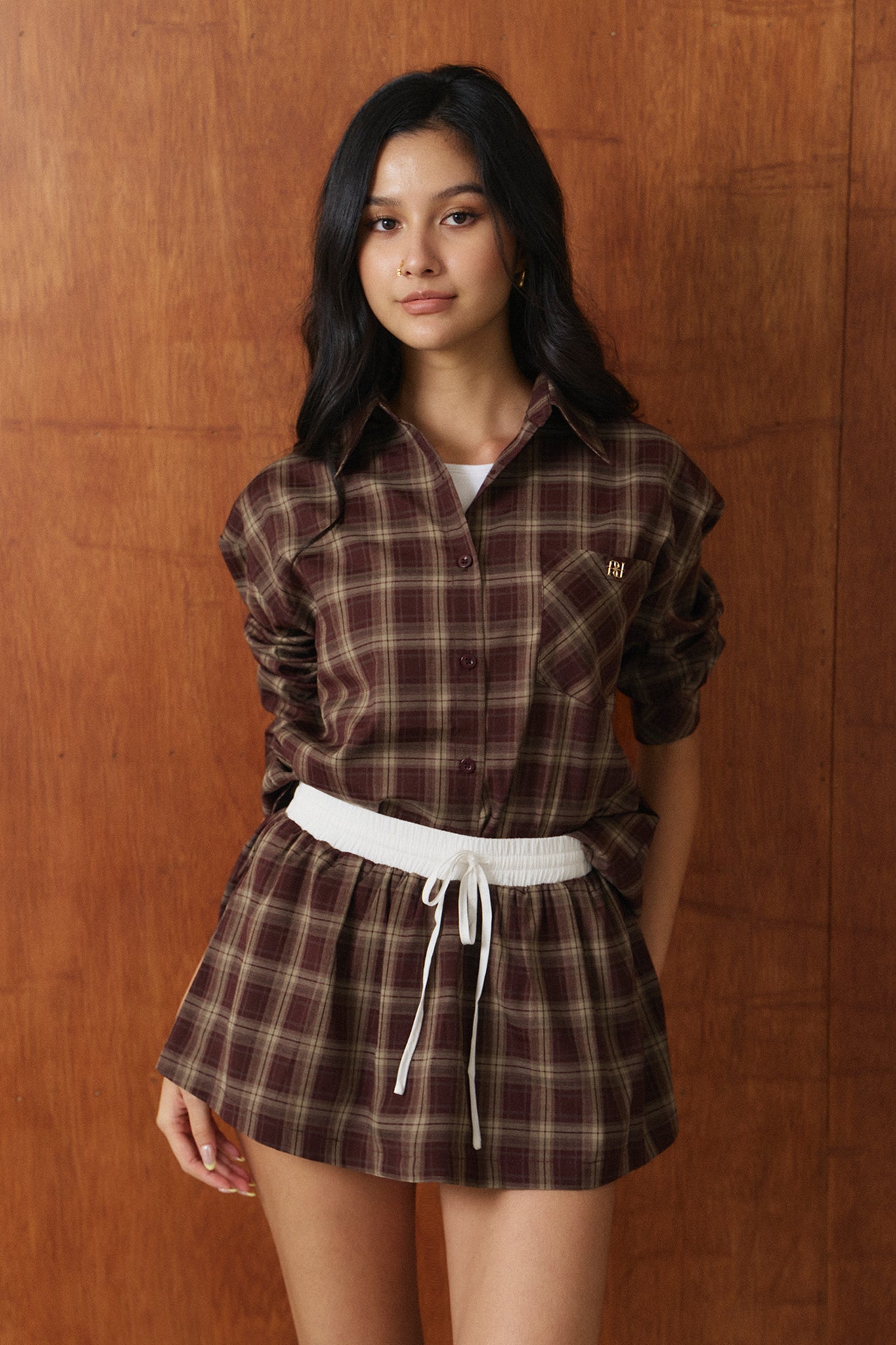 Out-plaid Skort 甜辣書卷氣格紋褲裙 - 復古棕