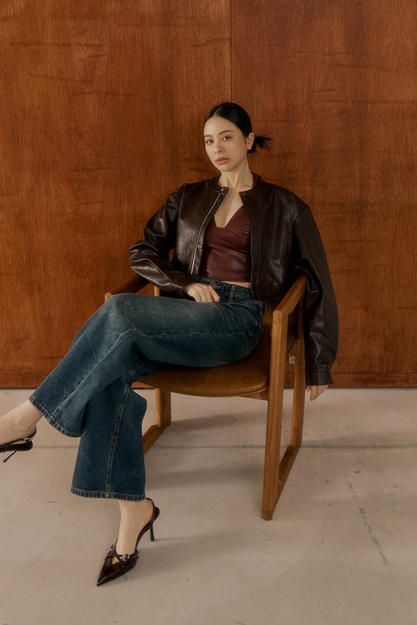 Speedy Faux Leather Jacket 短版立領皮外套 -深棕