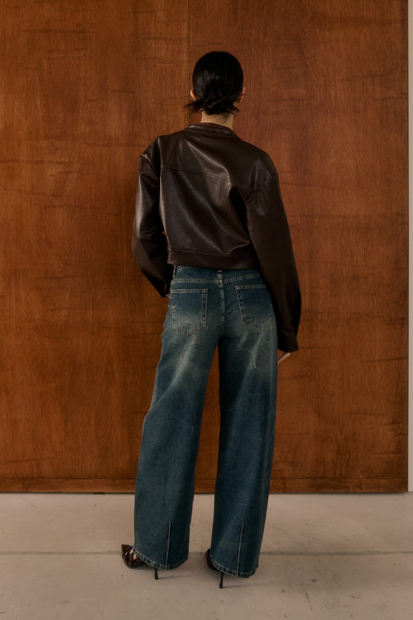 Speedy Faux Leather Jacket 短版立領皮外套 -深棕