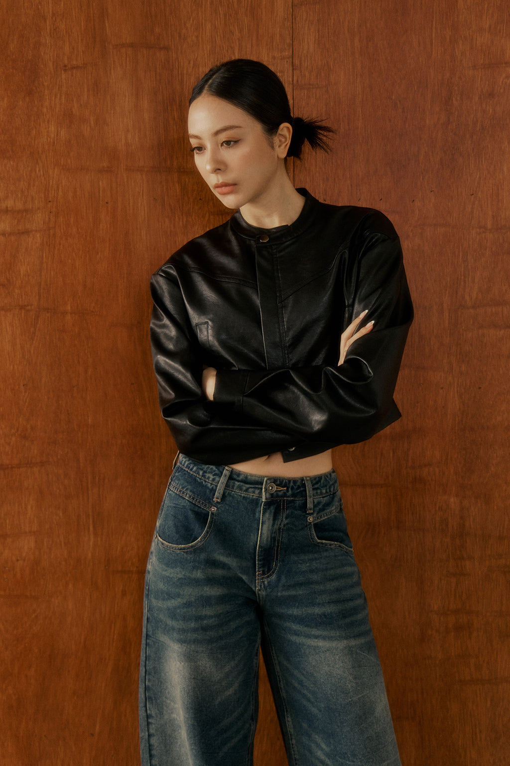 Speedy Faux Leather Jacket 短版立領皮外套 -黑