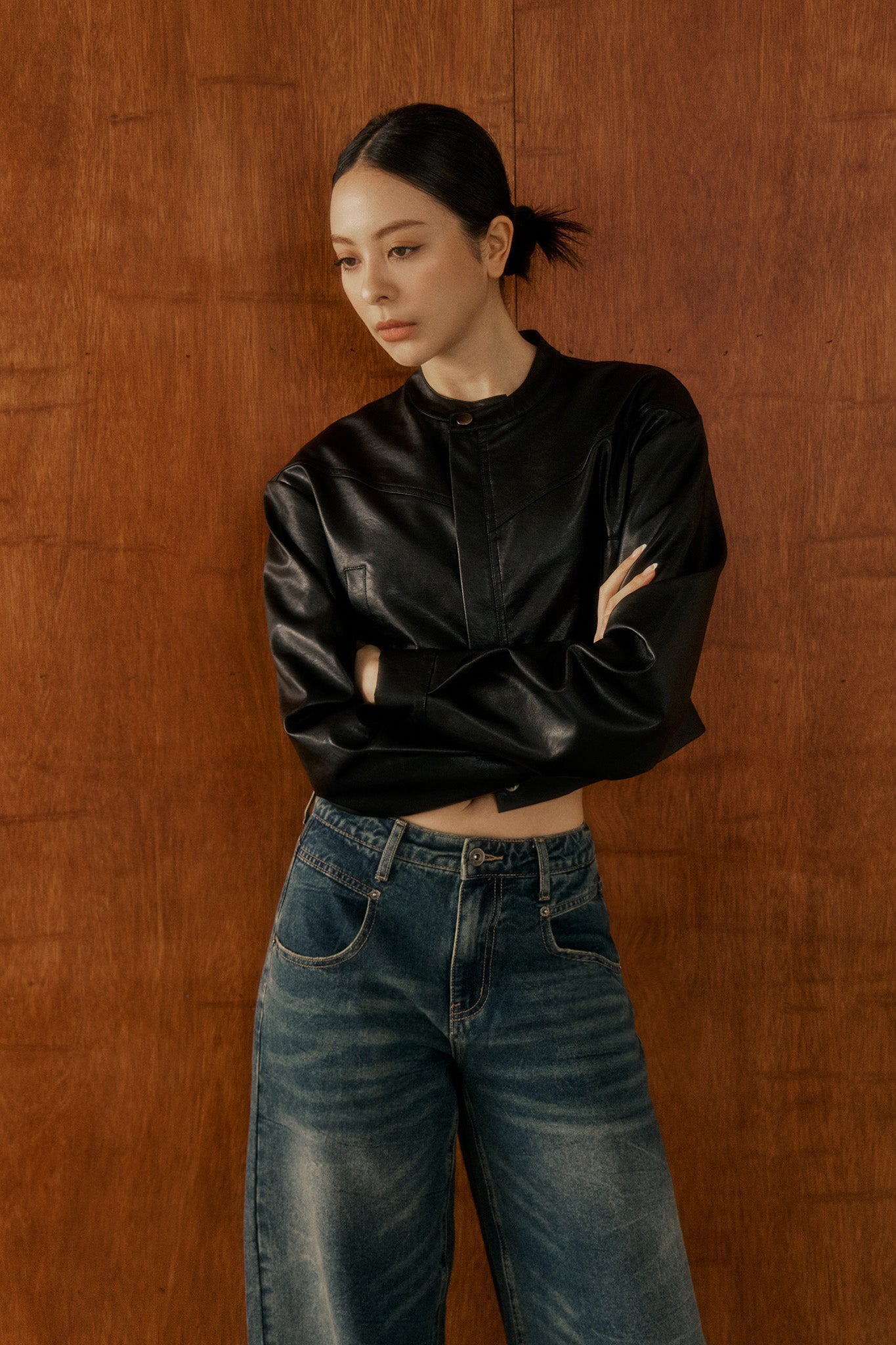 Speedy Faux Leather Jacket 短版立領皮外套 -黑