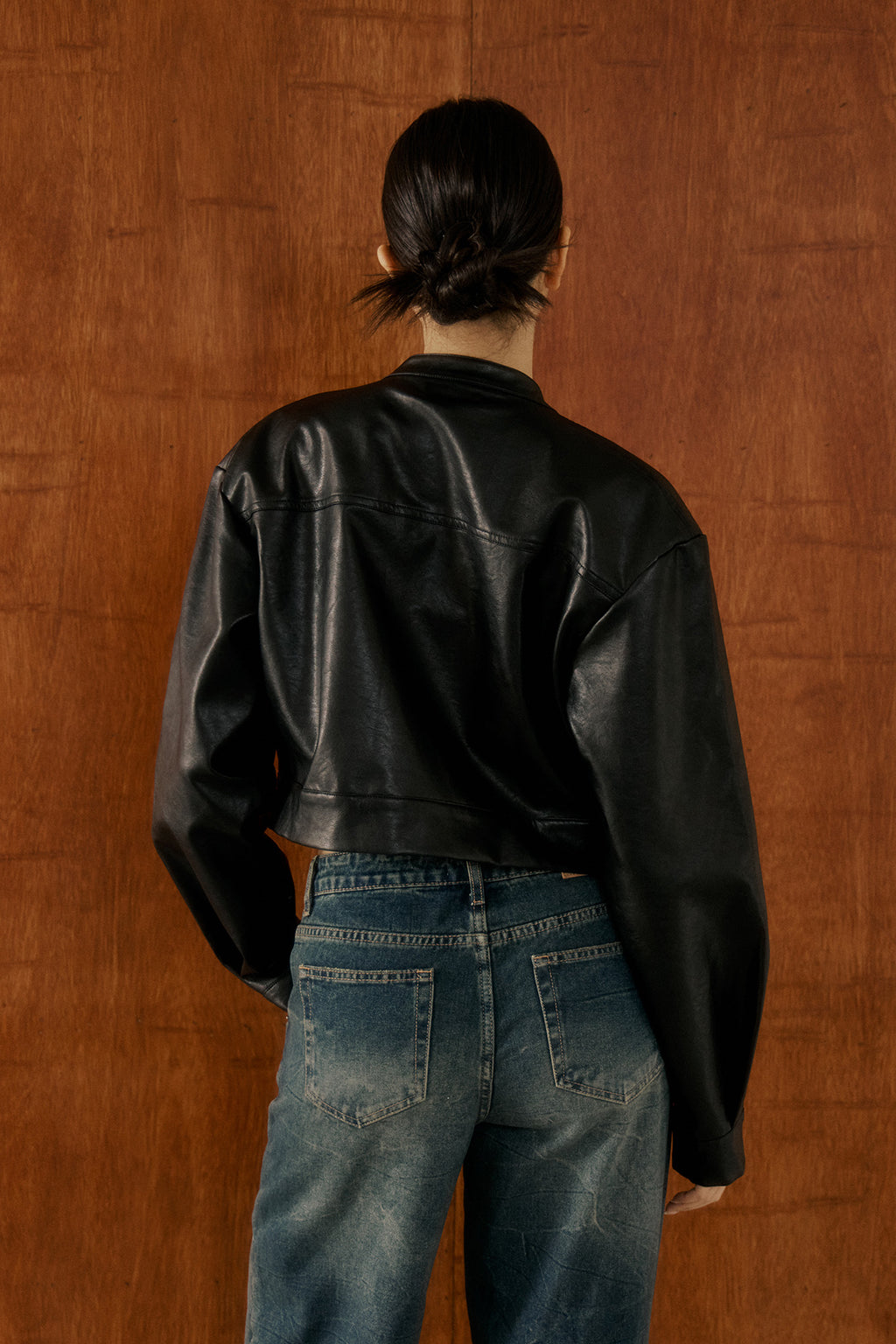 Speedy Faux Leather Jacket 短版立領皮外套 -黑