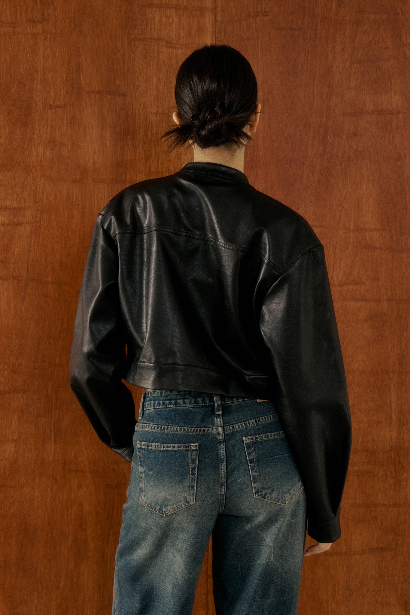 Speedy Faux Leather Jacket 短版立領皮外套 -黑