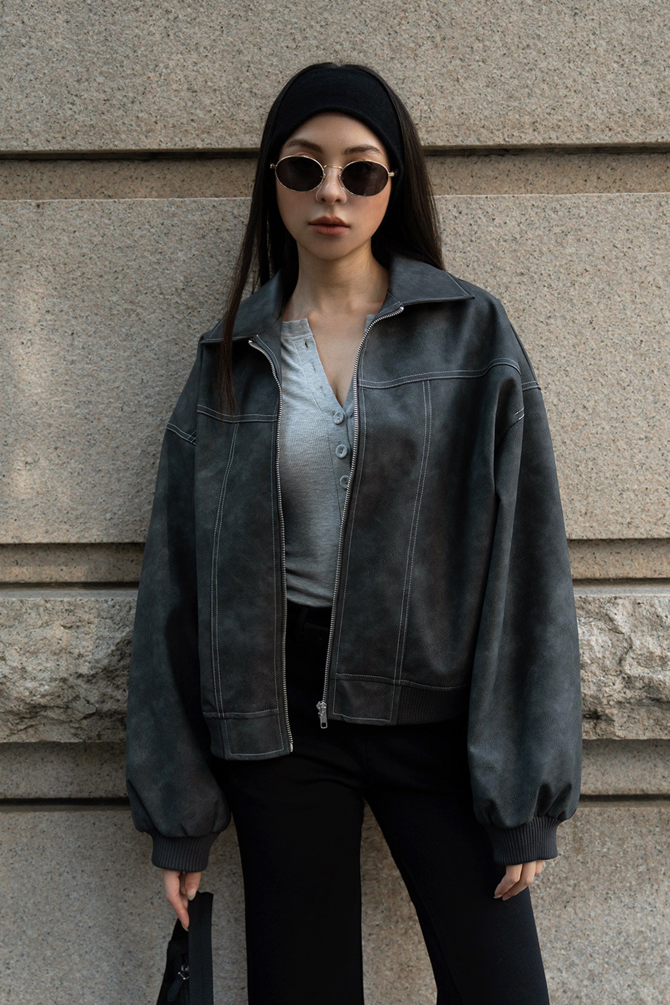 Brooklyn Bomber Jacket 特霧皮經典飛行外套 -黑灰