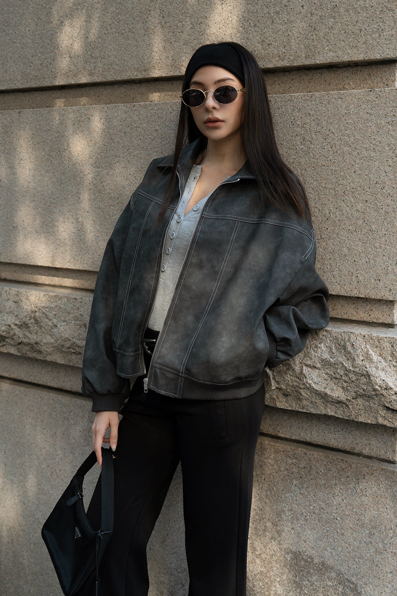 Brooklyn Bomber Jacket 特霧皮經典飛行外套 -黑灰