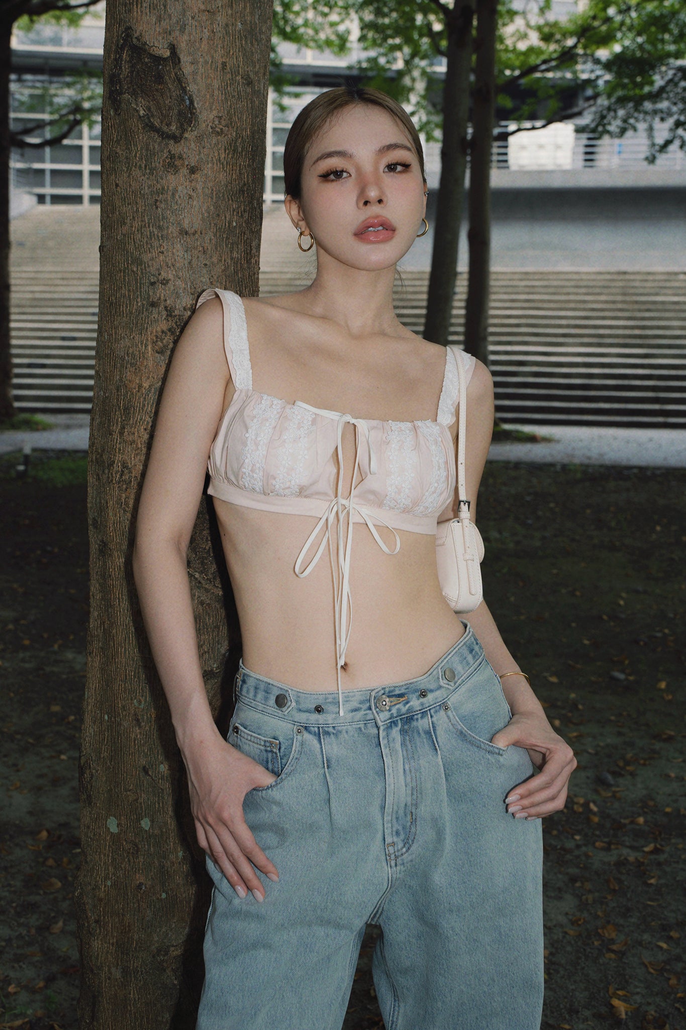 Wildest Dreams Bra Top少女心爆發花邊綁帶上衣 -粉