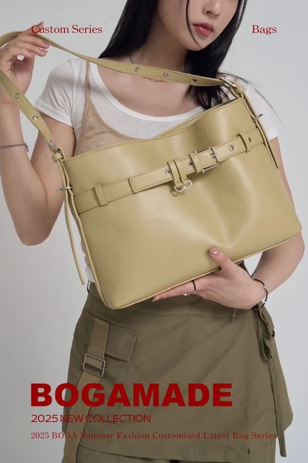 「BOGAMADE」芮娜方肩包 - 開心果奶霜