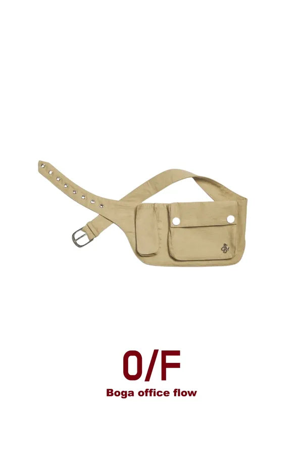 「BOGAMADE」立體感排扣腰包 - 卡其