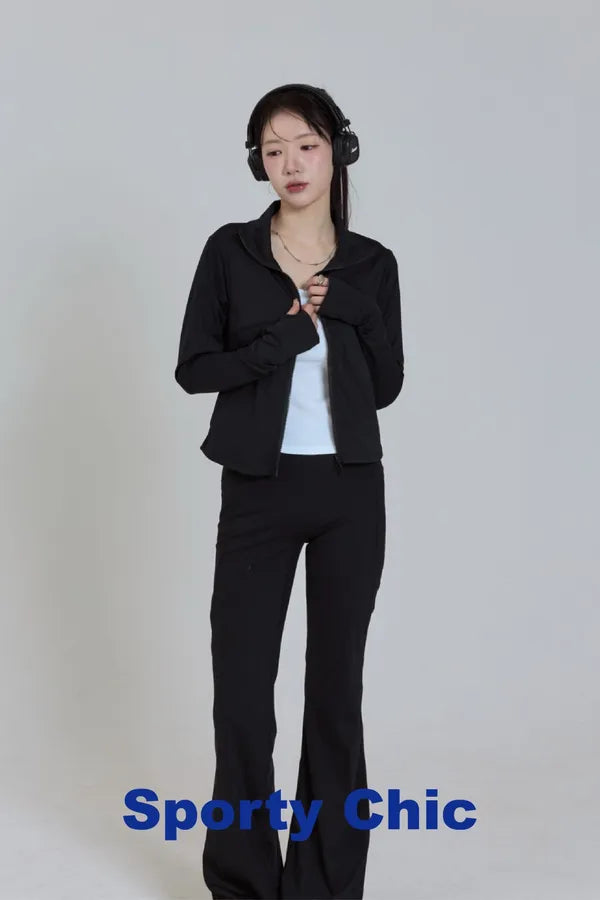 「BOGAMADE」sporty chic彈性棉 瑜伽褲 - 黑