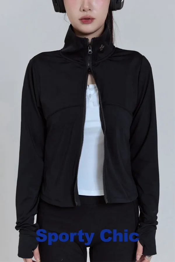 「BOGAMADE」sporty chic彈性棉 瑜伽外套 - 黑