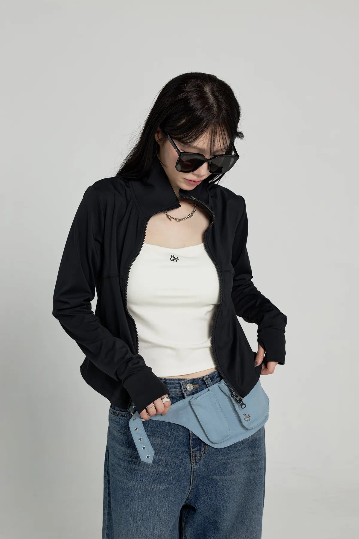 「BOGAMADE」立體感排扣腰包 - 淺藍