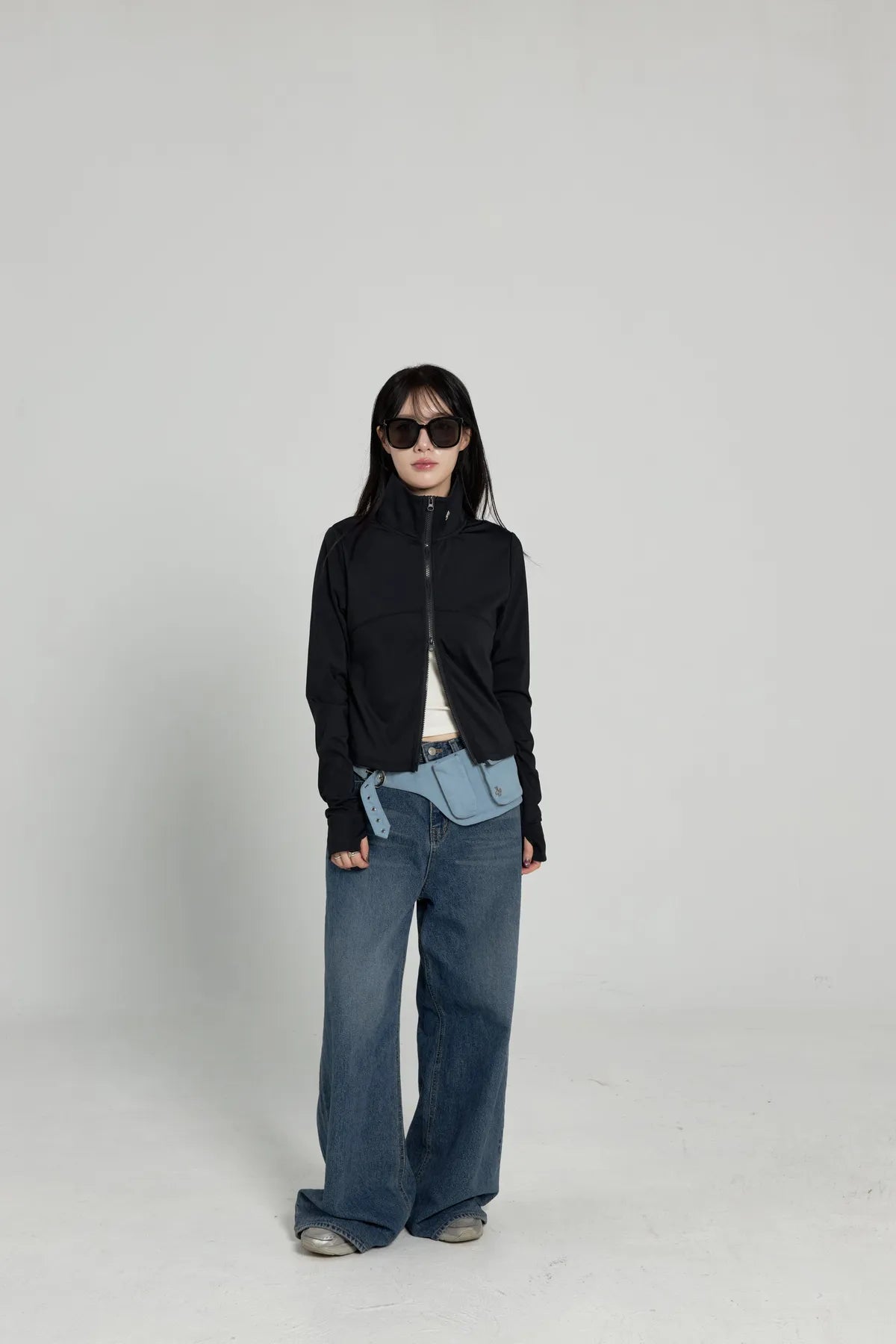 「BOGAMADE」立體感排扣腰包 - 淺藍