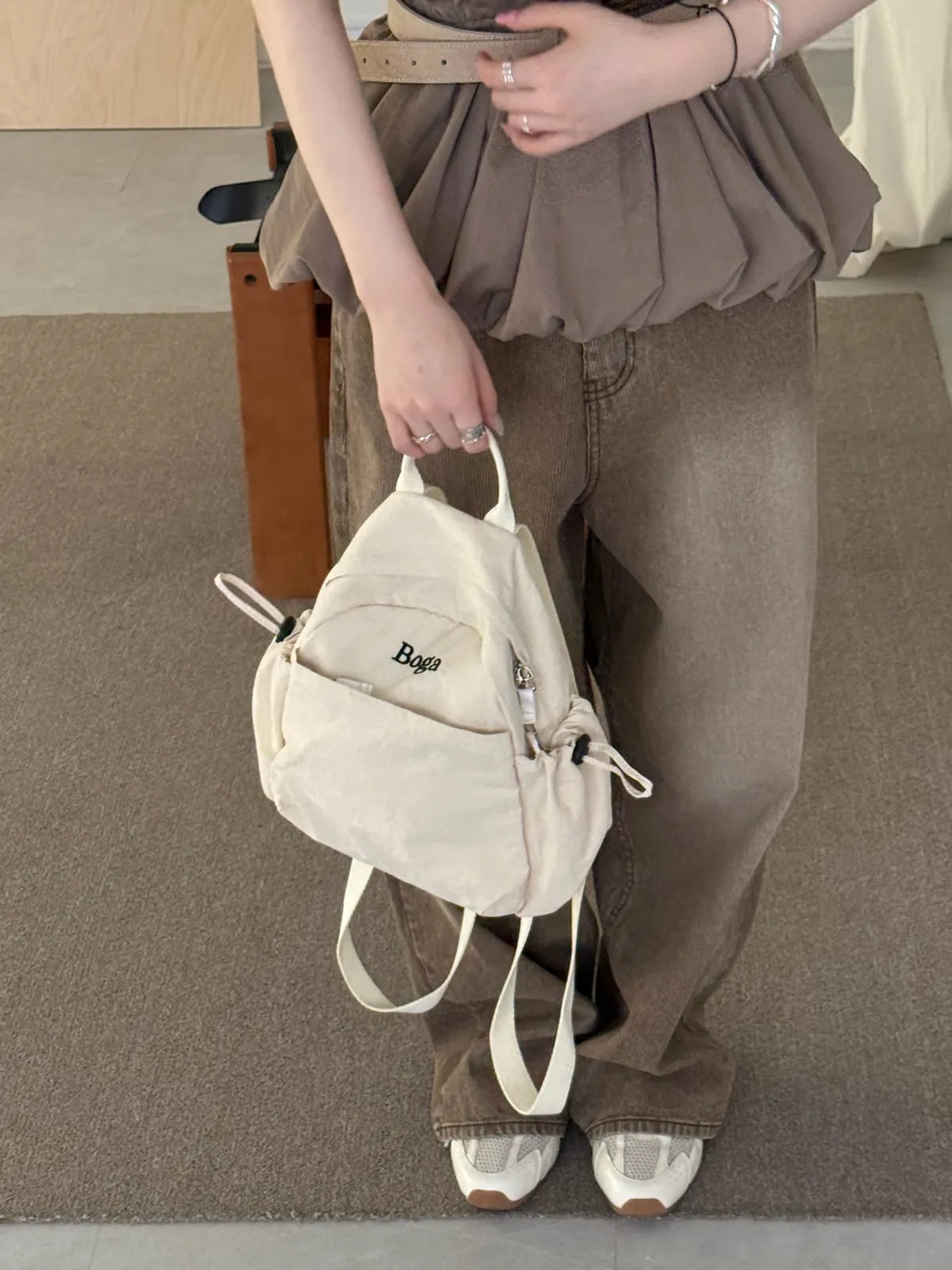 「BOGAMADE」超好揹尼龍後背小包 - 杏