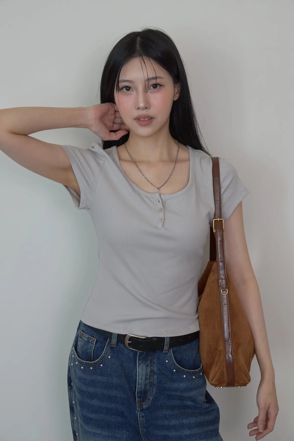 「BOGAMADE」彈性bra直角肩上衣 - 灰