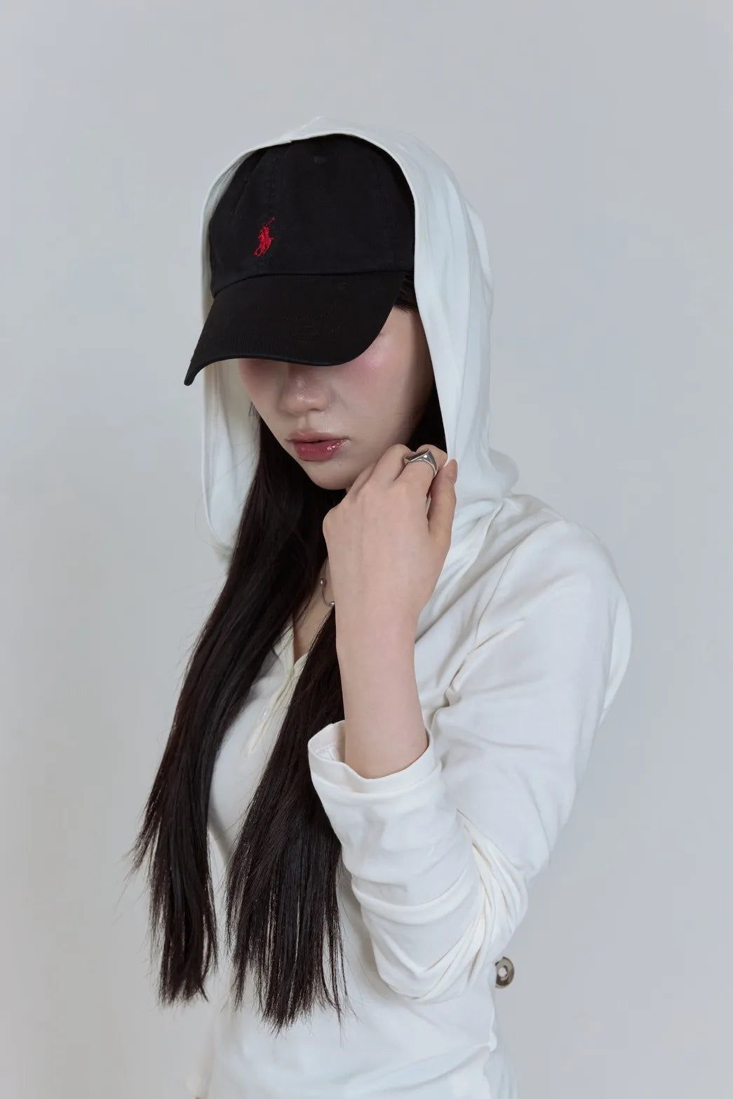 「BOGAMADE」空氣感修身連帽長袖 - 白