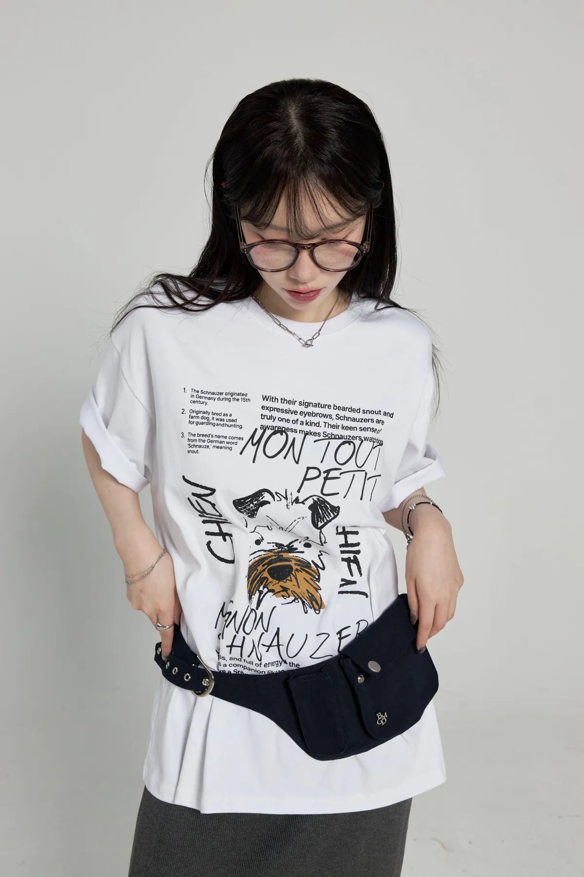 「BOGAMADE」立體感排扣腰包包 - 黑