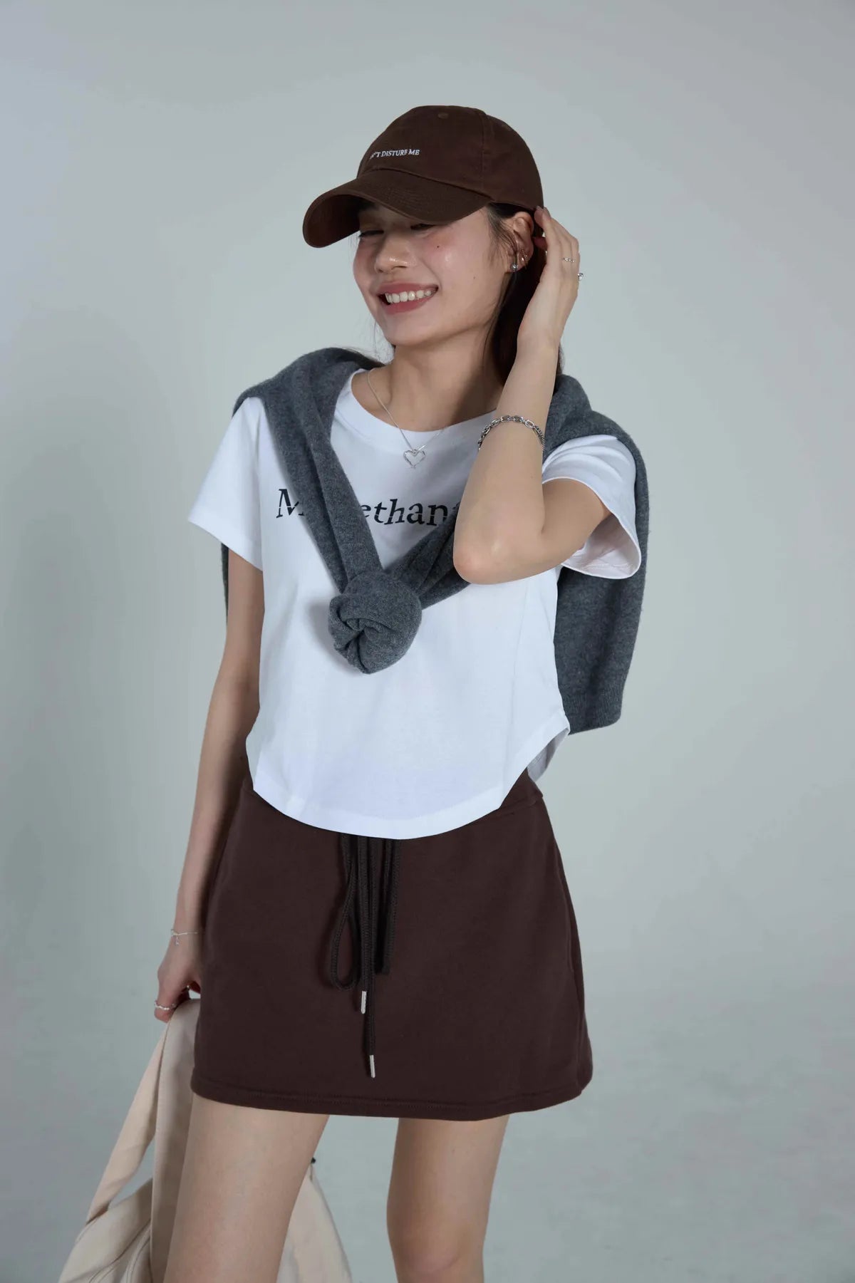 「BOGAMADE」修大腿棉短裙 - 咖