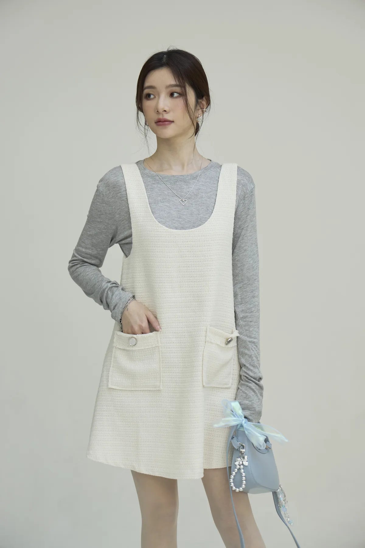 「BOGAMADE」不限身形小香洋裝 - 白