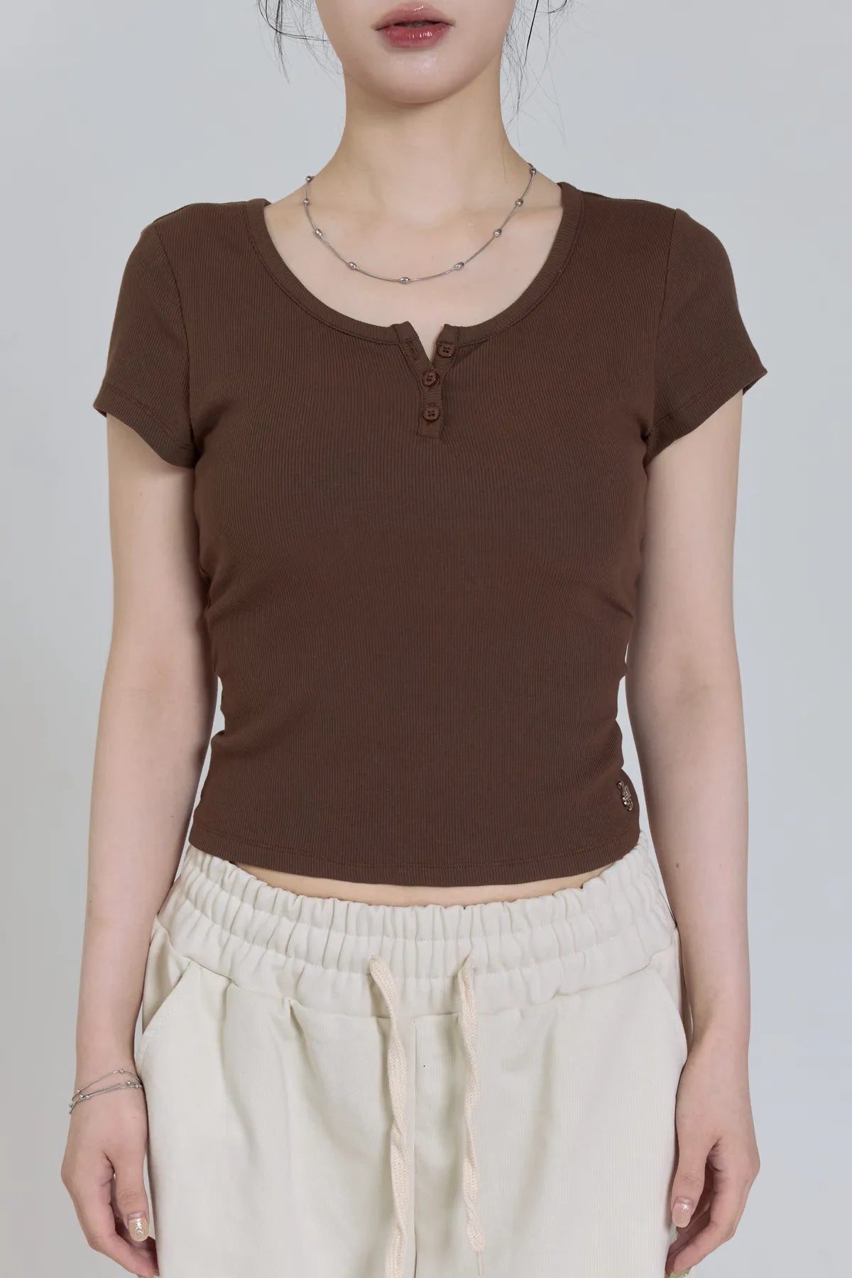 「BOGAMADE」彈性bra直角肩上衣 - 咖